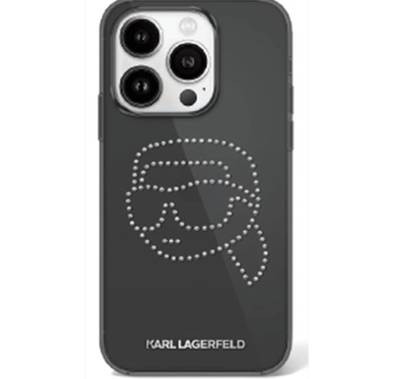 جراب Karl Lagerfeld IML الصلب مع شعار Karl Head من أحجار الراين لهاتف iPhone 16 Pro، سهل التركيب - أسود 