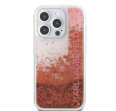 جراب Karl Lagerfeld Liquid Glitter Gradient الصلب لهاتف iPhone 16 Pro، حماية من التلف والخدوش، خفيف الوزن ومريح، فتحات دقيقة للوصول الكامل - برتقالي