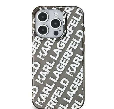 Karl Lagerfeld IML Hard Case with Electroplated Repeated Logo for iPhone 16 Pro Max, Drop Protection, Easy Snap On, Sustainable Packaging - Silver