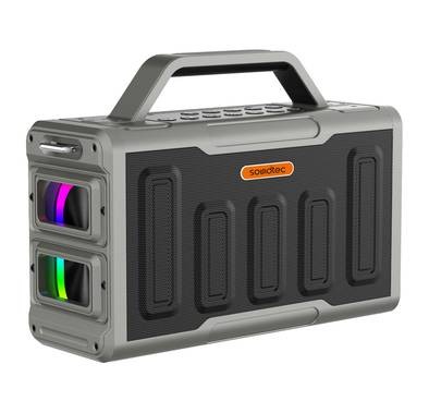 Porodo Soundtec Surge 2.2 Channel Party Speaker,100W, 8h Playtime, Bluetooth 5.0, Power Bank Function, 3.5mm Audio Cable, RGB Light, Multi-Band Equalizer, IPX5 Water Resistant - Black 