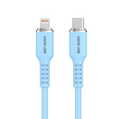 Green Lion USB-C to Lightning Silicone Cable 1m, 480Mbps Transfer Speed, 18W, Charge & Sync, more than 10,000 Bends Life Span, Secure & Safe - Blue