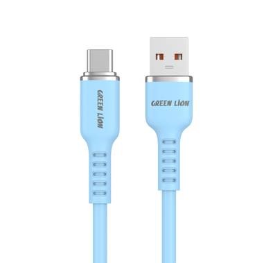 Green Lion USB-A to USB-C Silicone Cable 1m, 480Mbps Transfer Speed, 15W, Charge & Sync, more than 10,000 Bends Life Span, Secure & Safe - Blue