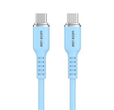 Green Lion USB-C to USB-C Silicone Cable 1m, 480Mbps Transfer Speed, 60W, Charge & Sync, more than 10,000 Bends Life Span, Secure & Safe - Blue