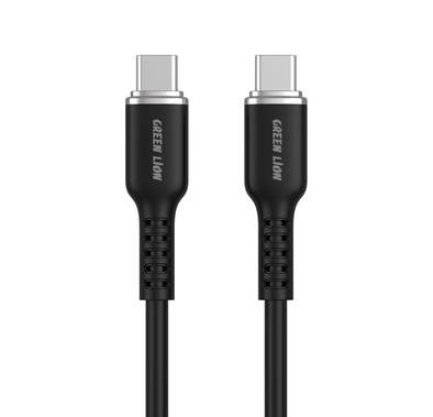 Green Lion USB-C to USB-C Silicone Cable 1m, 480Mbps Transfer Speed, 60W, Charge & Sync, more than 10,000 Bends Life Span, Secure & Safe - Black