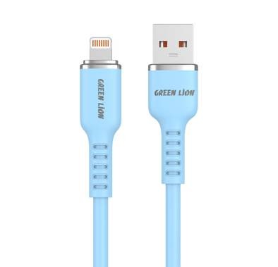 Green Lion USB-A to Lightning Silicone Cable 1m, 480Mbps Transfer Speed, 12W, Charge & Sync, more than 10,000 Bends Life Span, Secure & Safe - Blue