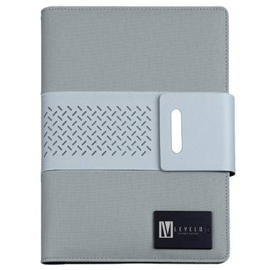 Levelo Techbook Notebook Leather Cover with 8000mAh Built-in Power Bank, Ballpoint Pen, 80pcs Paper Sheets, Loose-Leaf Binder - Gray