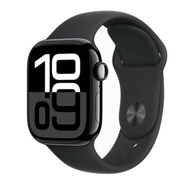 Apple Watch Series 10 GPS 46mm Jet Black Aluminum Case with Black Sport Band, Up to 18 Hours Battery Life, Bluetooth 5.3, Always‑On Retina LTPO3 Display - Jet Black