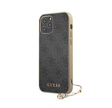 CG MOBILE Guess 4G PU Phone Case with Charm Compatible for iPhone 12/12 Pro (6.1") Anti-Scratch Mobile Case Officially Licensed - Black