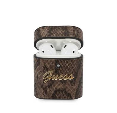 CG Mobile Guess PU Python Round Shape Case with Metal Logo & Anti-Lost Ring Compatible for AirPods 1/2, Scratch Resistant, Shock Absorption, Drop Protection, & Dustproof