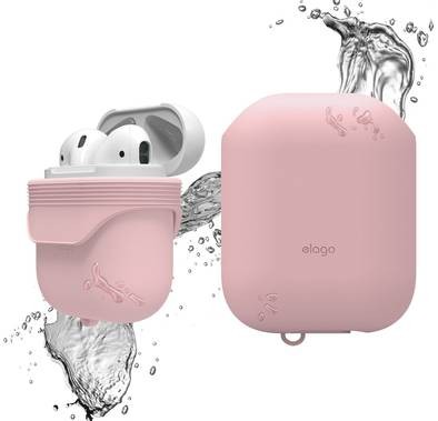 Elago Waterproof  Case For Apple AirPods 1&2 Generation, up to 1 meter (3.3 feet), Charge by Opening Bottom Cap, Layers of Protection, Dust & Water Proof Protective Cover Lovely Pink