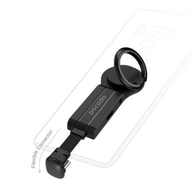 Porodo Type-C And 3.5Mm Adapter (Charge & Audio) With Finger Grip 2A, Black