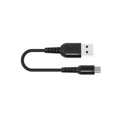 Porodo Metal Braided Type-C Cable 0.25m, Fast USB Type C Charging Cable, Data Sync, Super Durable, Compatible with LG, Samsung + ect and other Devices with type c interface - Black
