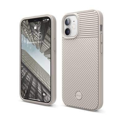 Elago Cushion Case Compatible w/ iPhone 12 Mini (5.4") Full Protection, Slim & Light, Shock Absorbing Design, Supports Wireless Charging, Raised Lip for Camera Protection - Stone