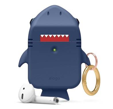 Elago Shark Case Compatible for Apple Airpods, Protect with Style, Durable Premium Silicone, Special Anti-Slip Coating in Cap, Lightweight, Bring It Anywhere w/ You - Jean Indigo