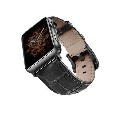 Viva Madrid Montre Crox Genuine Leather Strap Compatible for Apple Watch 42/44MM - Fit & Comfortable Replacement Wrist Band - Sweat Resistant & Lasting Durability - Black/Black