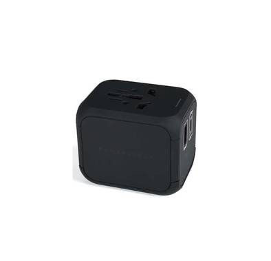 Powerology Compact & Sleek Universal Power Travel Adapter 2A + PD 18W with 4 International Plugs - Fast Charging Multi Adapter Worldwide Wall Charger - Black