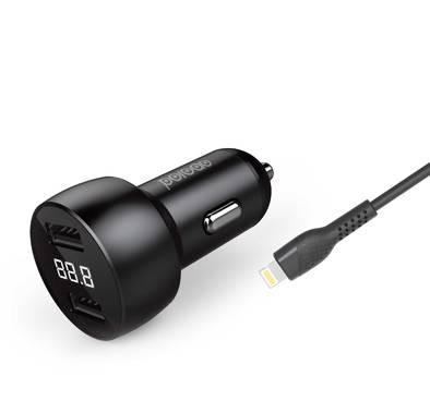 Porodo Car Charger 3.4A w/ PVC Lightning Cable 0.9M - Black