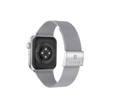 LEVELO Double Milanese Watch Strap Compatible for Apple Watch 42mm/44mm/45mm | Stainless Steel Replacement Band | Adjustable Magnetic Loop Strap for Watch Series 7/SE/6/5 - Silver