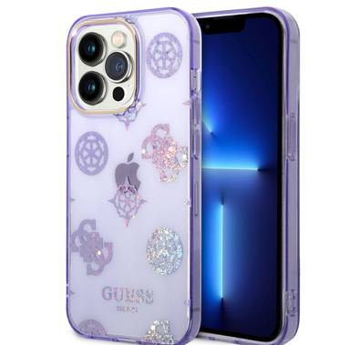 CG MobileGuess PC/TPU IML Case with Electroplated Camera Outline & Peony Glitter iPhone 14 Pro Compatibility - Lilac