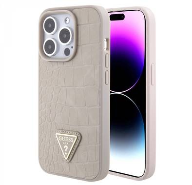 Guess Croco Case with Triangle Logo - Taupe - iPhone 15 Pro