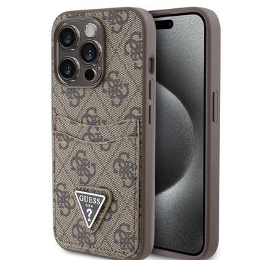 Guess PU Leather Case with Double Card Slot 4G Double Triangle Logo - Brown - iPhone 15 Pro Max