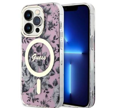 Guess Magsafe IML Case with Flower Pattern - Pink - iPhone 15 Pro