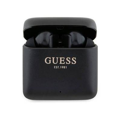 Guess True Wireless Bluetooth Earbuds Satined Finish with Printed Logo - Black