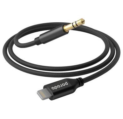 Porodo Braided Lightning to 3.5mm AUX Cable 1.2M - Black