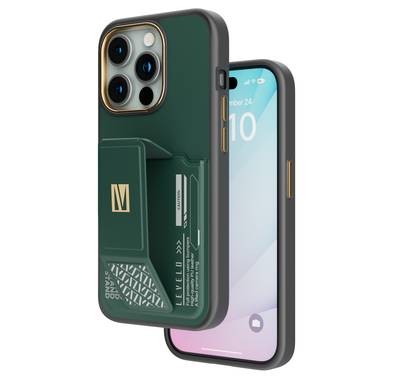 Levelo iPhone 15 Pro For Morphix Gripstand Case With Cardholder - Green