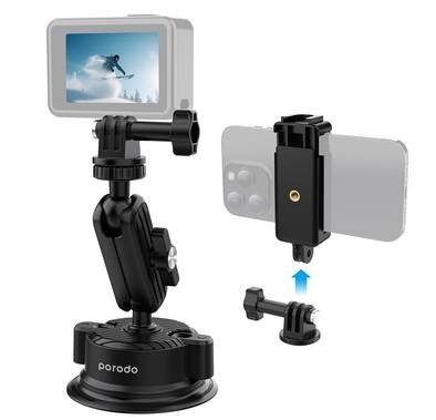 Porodo 2in1 Mobile and Camera Mount with Suction Base  - Black